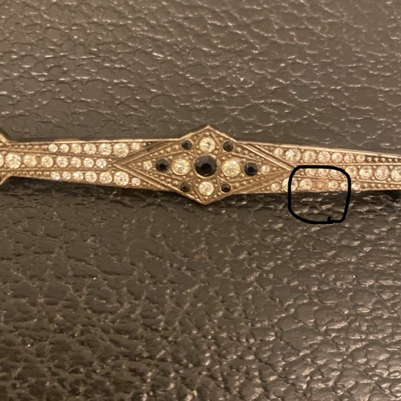 Antique Art Deco Bar Brooch 1920s Rhinestone Filigree Silver pin geometric shape - Picture 10 of 11